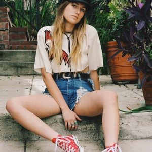 Furst of a Kind upcycled vintage jean shorts distressed medium wash